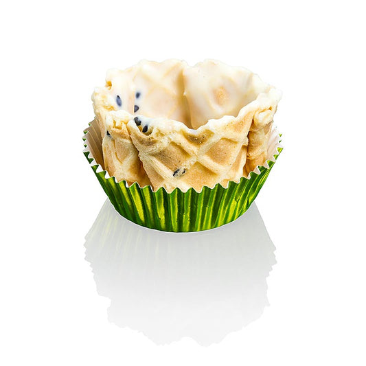 Cestino per wafer con semi di sesamo nero, rivestito, ø 40mmx25mm h, 120 pz.