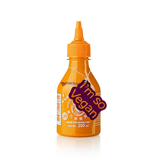 Crema di peperoncino - Sriracha Mayoo, piccante, Flying Goose, 200 ml - Una salsa piccante e cremosa senza uova, ideale come salsa, sul sushi, con il pollo, le uova o l'insalata.