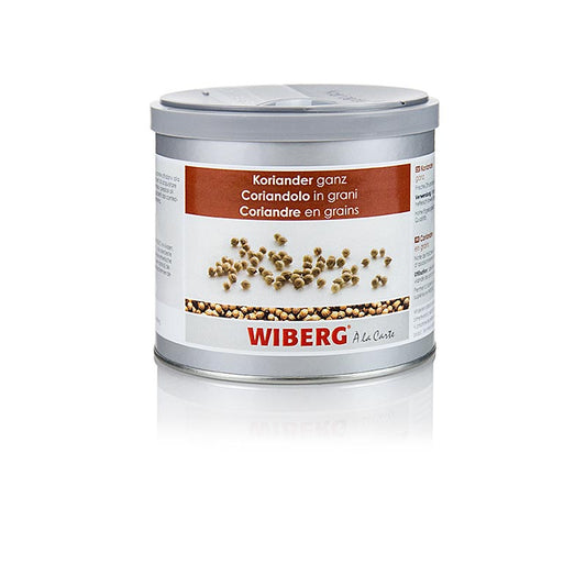 Un'immagine del coriandolo Wiberg, intero, 160 g, leggermente piccante e leggermente dolce, ideale per vari piatti come pane, prodotti da forno, brodi, salse, zuppe, piatti a base di carne scura, maiale, piatti di pollame, stufati, verdure e dessert.