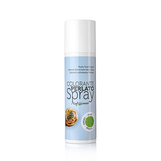 Colorante alimentare spray per decorazioni in verde madreperla, ideale per cioccolato e dolci