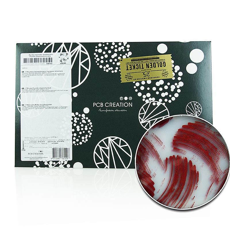 Foglio decorativo peel-off Londres Ruby (macchie rosse), per cioccolato, 40x25cm, 17 fogli, foglio decorativo e facile da usare per personalizzare il cioccolato