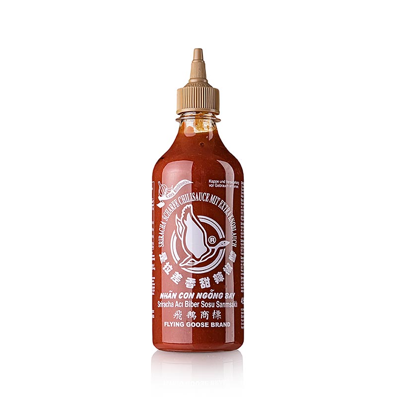 Salsa al peperoncino - Sriracha, piccante, con aglio, bottiglia da spremere, Flying Goose, 455 ml