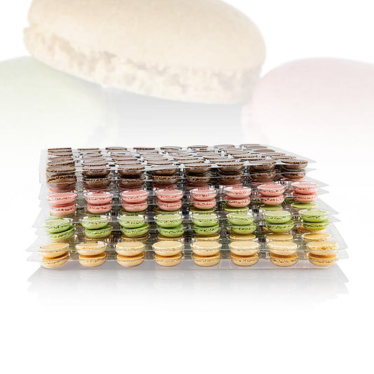 Macarons mix 1 (96 x ciascuno pistacchio, cioccolato, naturale, lampone), ca. Ø3,5 cm, 921 g, 384 pezzi.