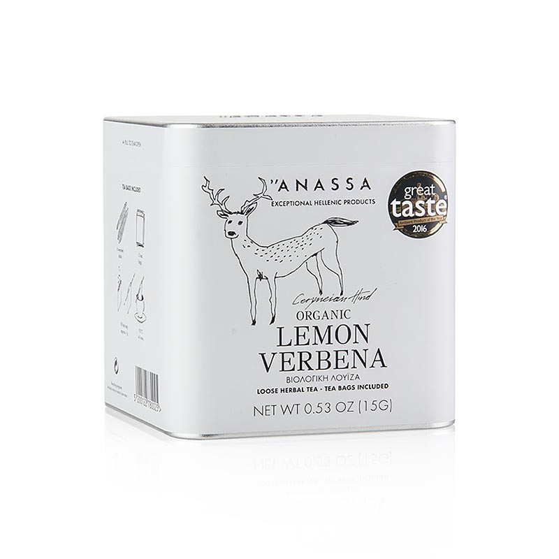 ANASSA Tè alla verbena di limone (lemon verbena), sfuso con 15 bustine, biologico, 15 g