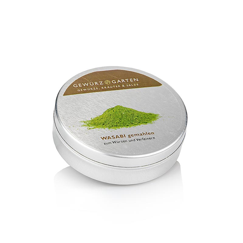 Immagine ravvicinata della polvere di Wasabi Gewürzgarten , pura al 100% (Eutrema japonica), 20 g, che mostra il suo colore verde vibrante e la sua consistenza fine (inglese)