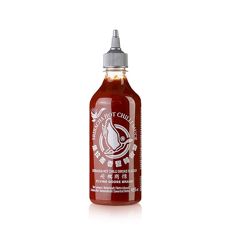 Salsa al peperoncino - Sriracha, piccante, affumicata, bottiglia da spremere, Flying Goose, 455 ml