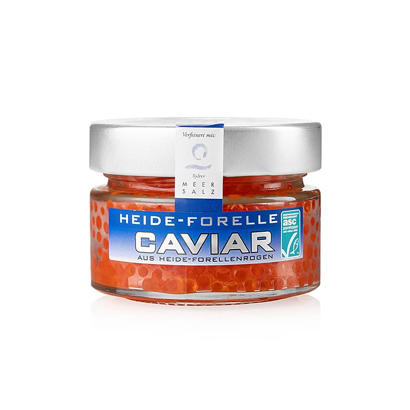 Caviale di trota Heide con sale marino di Sylt, certificato ASC, colore rosso arancio brillante, confezione da 100 g Ideale per buongustai e intenditori