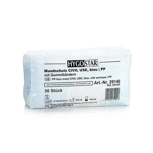 Maschere facciali monouso, a 3 strati, in pile PP, con occhiello per le orecchie, Hygostar, 50 pz.