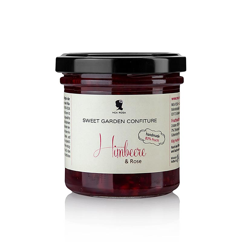 Crema spalmabile al lampone e alla rosa di Sweet Garden Confiture, Mea Rosa, 180 g, con pezzi di frutta fini