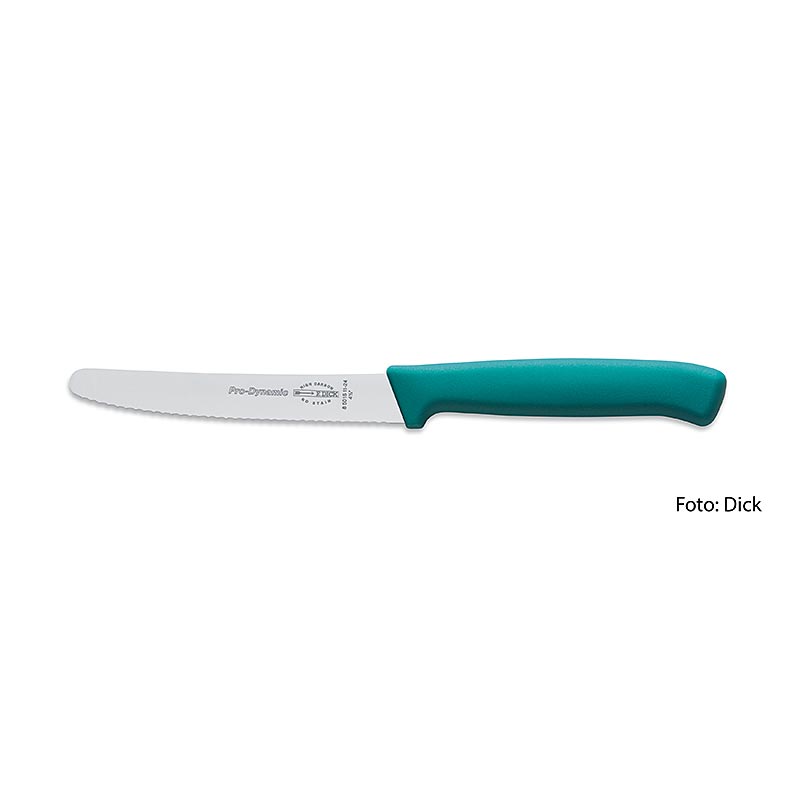  Il coltello, lungo 11 cm, taglia senza fatica pane, verdure e frutta in cucina.