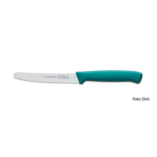  Il coltello, lungo 11 cm, taglia senza fatica pane, verdure e frutta in cucina.