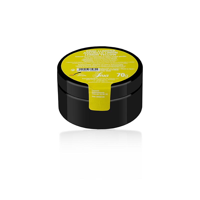 Colorante alimentare giallo limone di Sosa, polvere colorante solubile in acqua per mousse, biscotti, marzapane, confezione da 70 g, ingredienti di alta qualità per cuochi professionisti e amatoriali, perfetti per sperimentare e colorare le vostre creazioni culinarie
