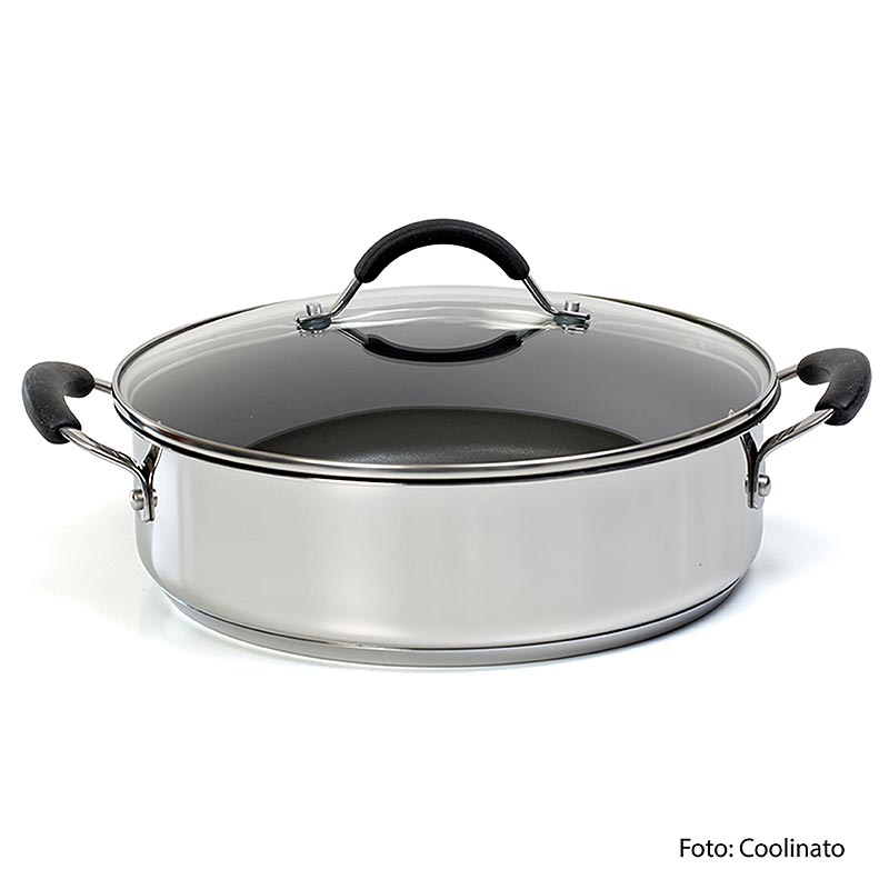 Padella per brasare, 28 cm, Coolinato, 1 pz - Rivestimento antiaderente rinforzato in ceramica, base a sandwich in acciaio inox, manici professionali in acciaio inox con rivestimento in silicone, resistente al forno e lavabile in lavastoviglie