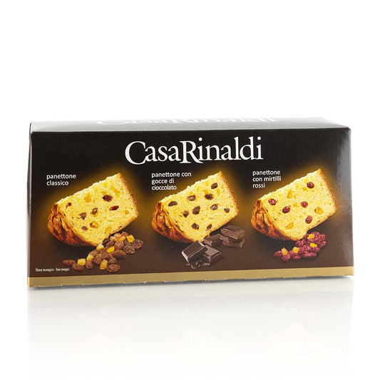 Set di panettoni natalizi (classico/mirtilli rossi/cioccolato), Casa Rinaldi, 300 g, 3 x 100 g