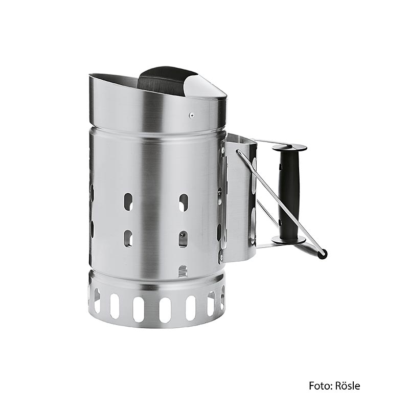 Avviatore a camino in acciaio inox Rösle, impugnatura ergonomica, per un'accensione rapida ed efficiente della carbonella durante il barbecue