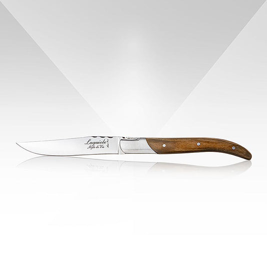 Set di 6 coltelli da bistecca, manico in legno d'oliva, argento, scatola in legno, Laguiole, 6 pezzi