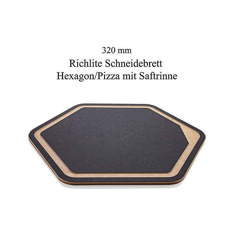 Tagliere in Richlite di forma esagonale con canale per il succo, progettato dal famoso chef Mario Kotaska, resistente ai graffi e igienico, ideale per pizze e altri piatti, diametro 320 mm, per uso privato e professionale in cucina