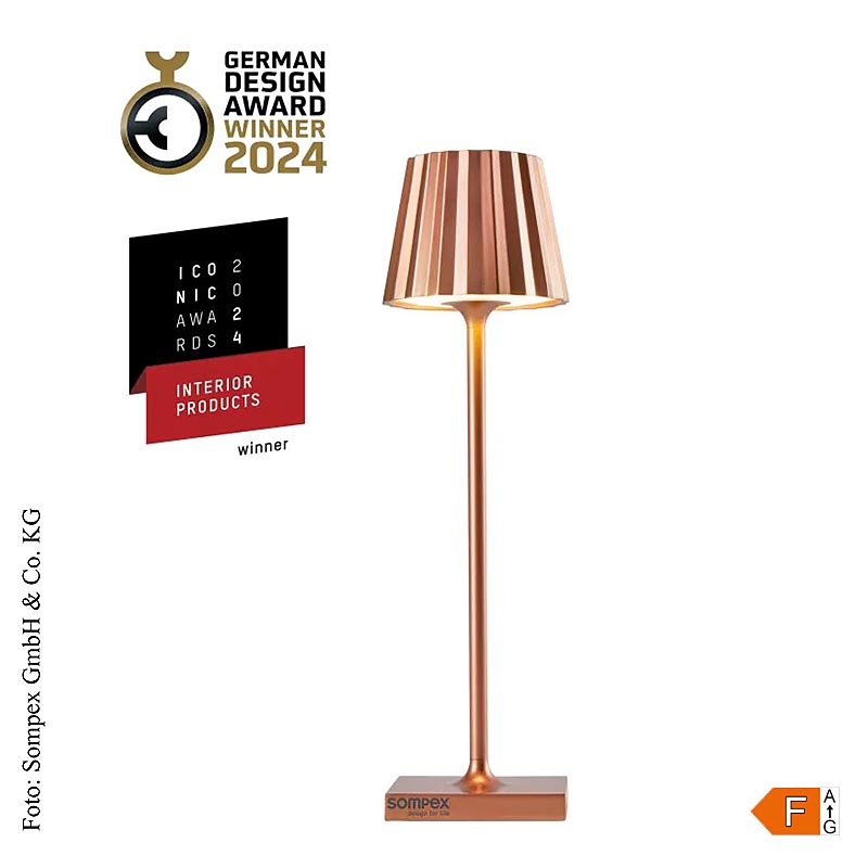 TROLL NANO Lampada da tavolo per esterni con batteria ricaricabile, 21x6cm, alluminio, rame - un elegante richiamo visivo per momenti di intimità all'aperto
